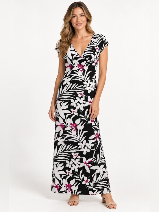 Soft Surroundings Dresses & Skirts - Soft Surroundings Tropical Floral Faux Wrap Maxi Dress Black Pink Small NWT